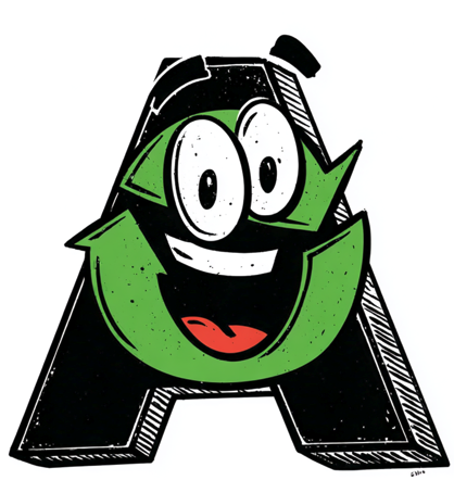Anoka Recycling and Disposal Logo - Cartoon recycling bin with bold outlines